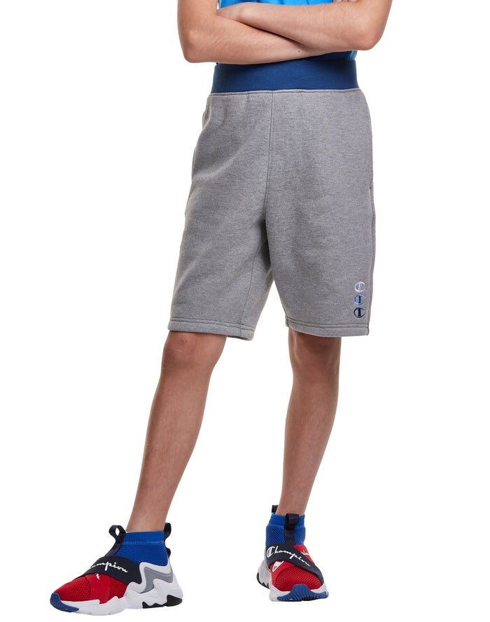 Champion Drenge Shorts MørkeGrå - Reverse Weave Fleece Triple Stacked Logos - Danmark MEJ-157492